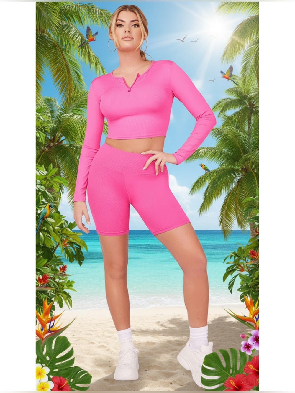Ideology Performance Pink Shock Bike Shorts • NWT • 18.5" waist 10" inseam